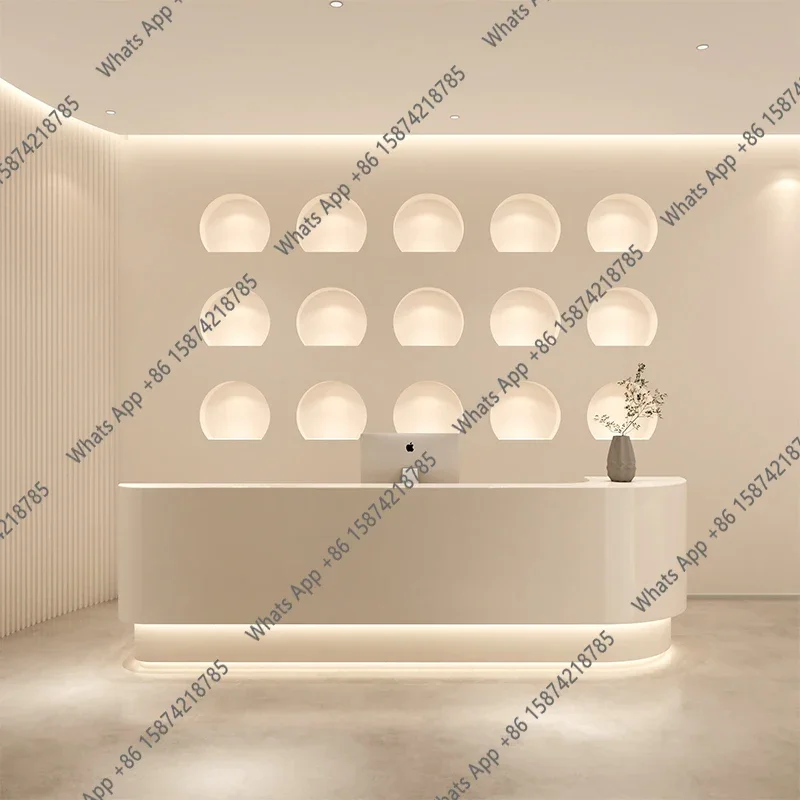 Office Furniture Logo - Ee C 衣料品店の受付デスク ロゴ LED ベージュ