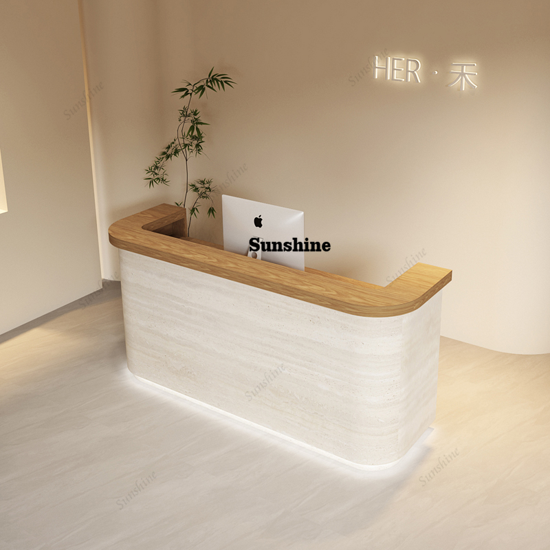 Office Furniture Logo - ホテルのロゴ入り美しい受付カウンター、コンピューター付きホワイト受付カウンター、モダンで豪華な受付カウンター、オフィス家具