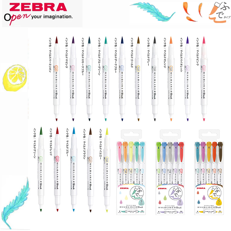 Zebra Pen Mildliner - ゼブラ-デュアルチップ蛍光ペン、カラーハンドブックペン、学生のハイライト、下線マーカー、可変厚、ソフトペン先、wft8限定セット
