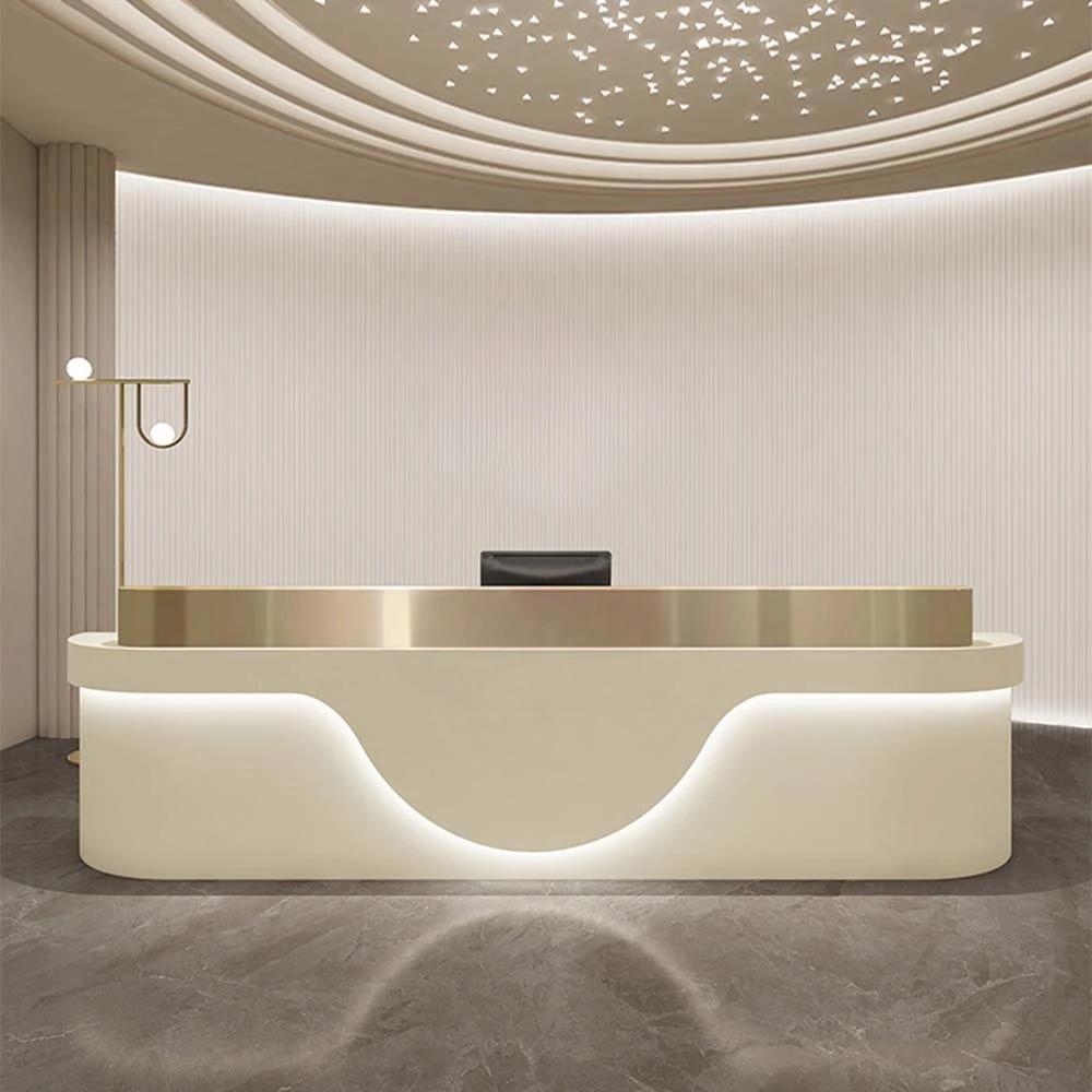 Office Furniture Logo - カスタマイズ可能なロゴ入り高級シンプル大理石ビューティーレセプションデスク、サロン、ホテル、LEDライト付き木製キュービクルオフィス、モジュール式家具