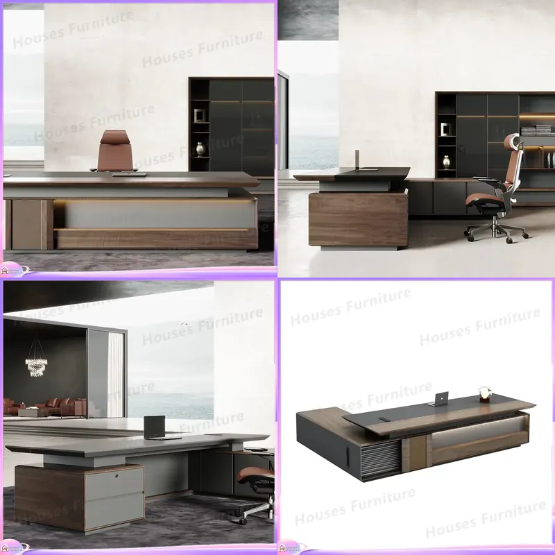 Office Furniture Desk - 高級エグゼクティブデスク 無垢材オフィス家具 ブラウン CEO マネージャー ボスデスク