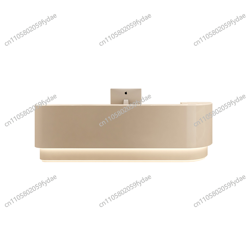 Office Furniture Logo - 衣料品店受付デスク ロゴ入りLED ベージュ キャッシャーフロント受付デスク レストランデザイン レセプションデスク