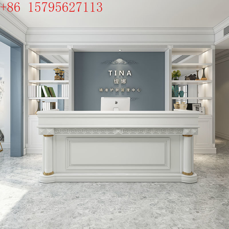 Office Furniture Logo - 大型美容クリニック受付デスク ロゴ入りカウンター モダンサロン受付デスク コンピューターオフィス受付カウンター オフィス家具