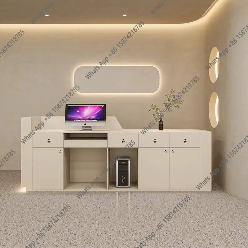 DC MT ホワイトドロワー付き受付デスク 美容サロンロゴ  - Office Furniture Logo のレビューと価格