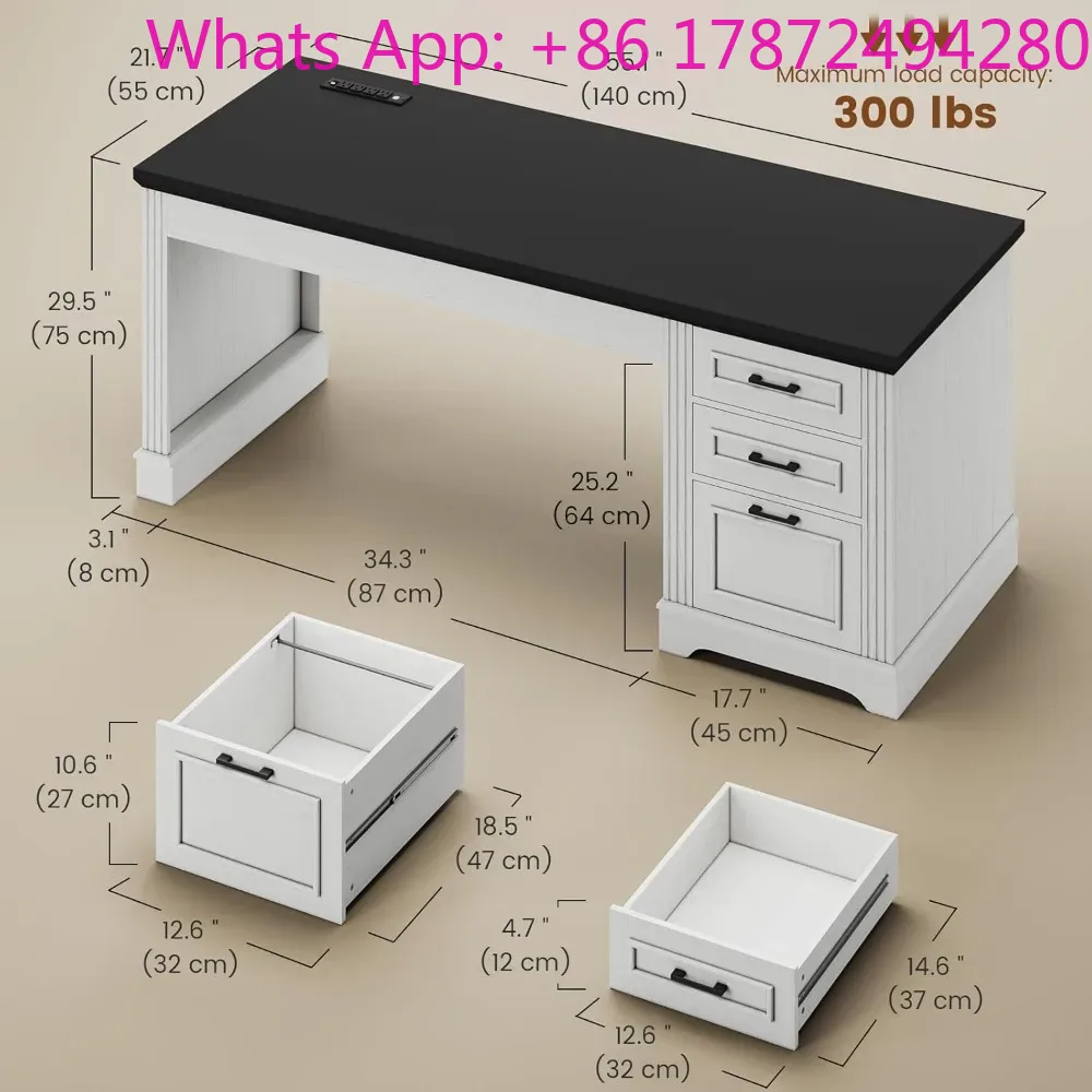 収納引き出しと電源コンセント付きパソコンデスク、オフィスデス - Office Furniture Outlet のレビューと価格