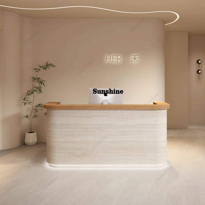 ホテルのロゴ入り美しい受付カウンター、コンピューター付きホワ - Office Furniture Logo のレビューと価格