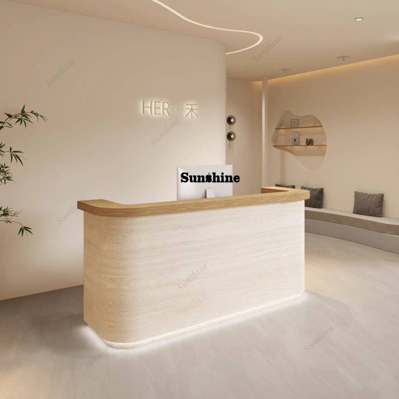 ホテルのロゴ入り美しい受付カウンター、コンピューター付きホワ - Office Furniture Logo のレビューと価格
