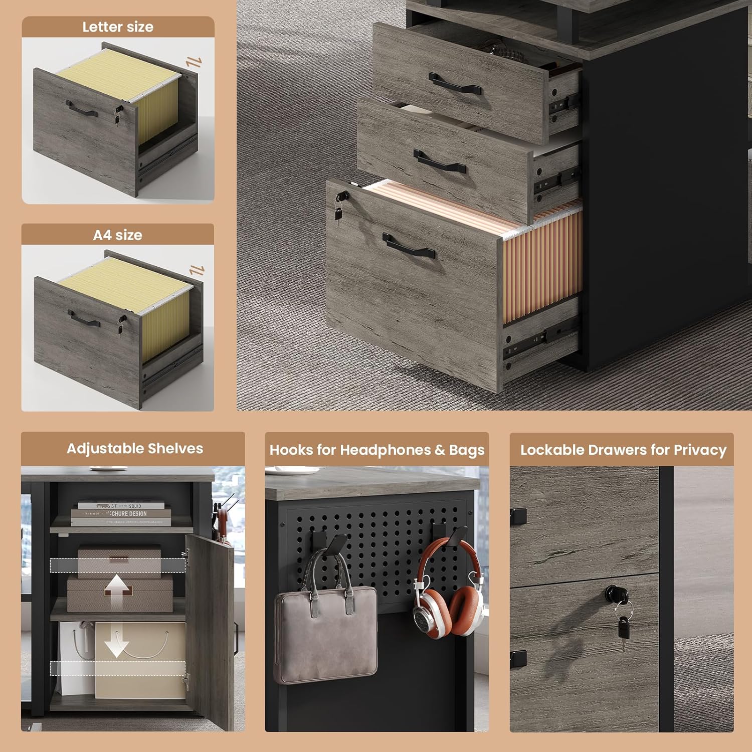 78インチのエグゼクティブデスク（ロック可能なファイルキャビ - Office Furniture Outlet のレビューと価格