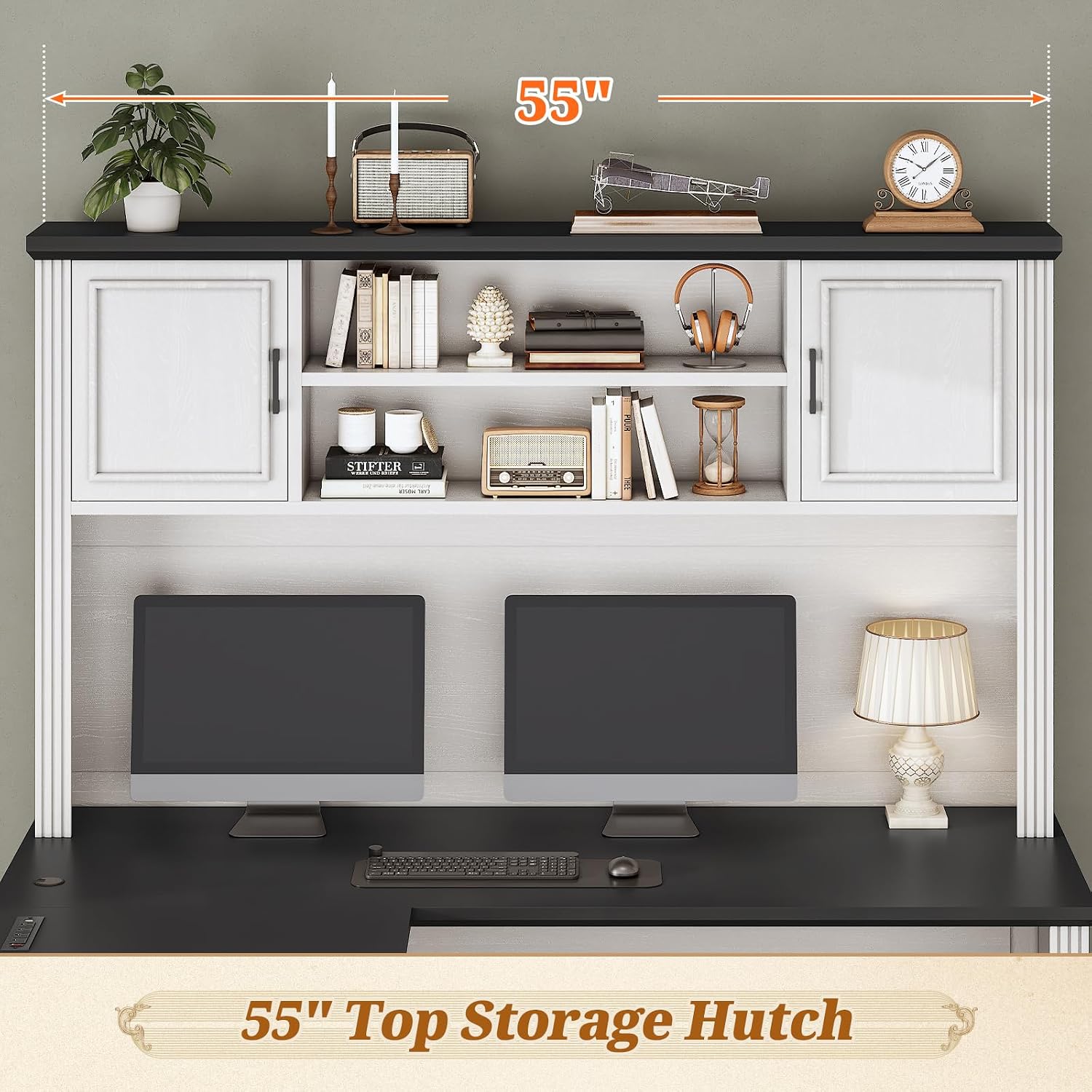 L字型デスク（ハッチと3つの引き出し付き）、68.9インチの - Office Furniture Outlet のレビューと価格