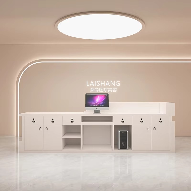 大型ホテルの受付カウンター、美容室の白い受付デスク、モダンな - Office Furniture Logo のレビューと価格