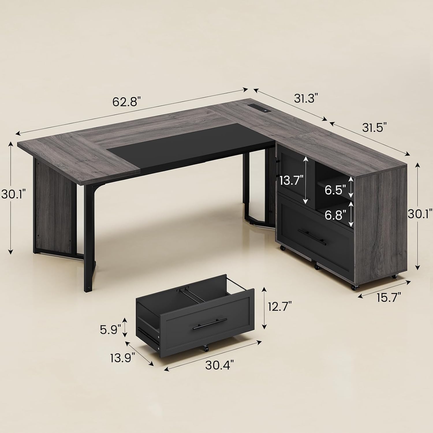 63インチ エグゼクティブデスク（モバイルキャビネット付き） - Office Furniture Outlet のレビューと価格