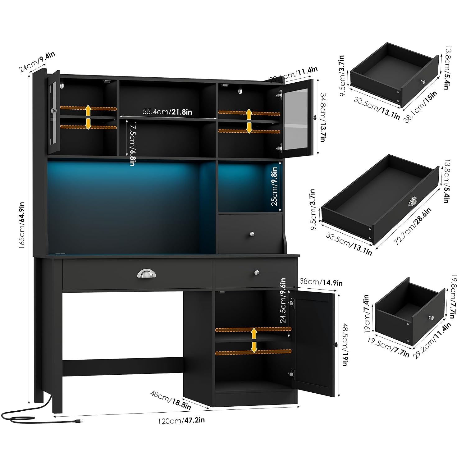 65インチコンピューターデスク（ハッチ付き）、RGBライト、 - Office Furniture Outlet のレビューと価格