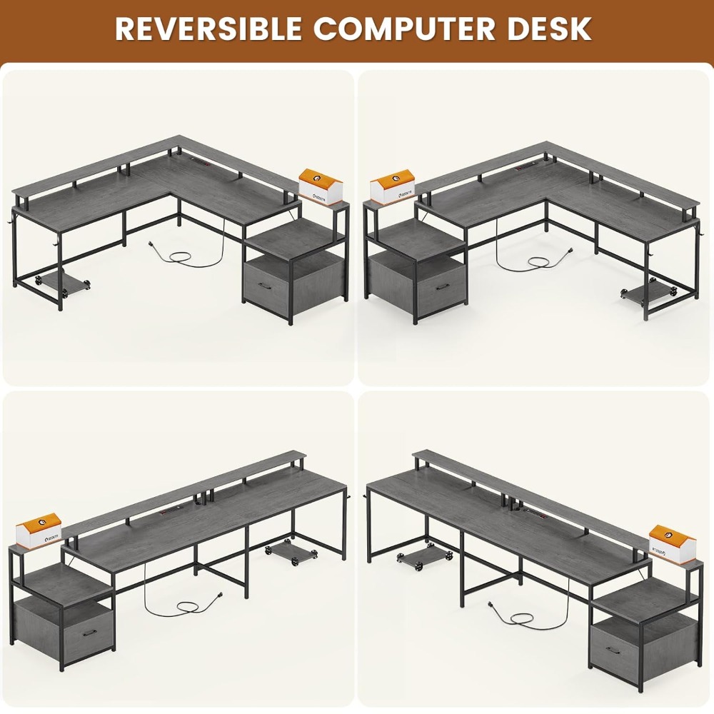 L字型デスク、66インチのホームオフィスデスク、木製ファイル - Office Furniture Outlet のレビューと価格