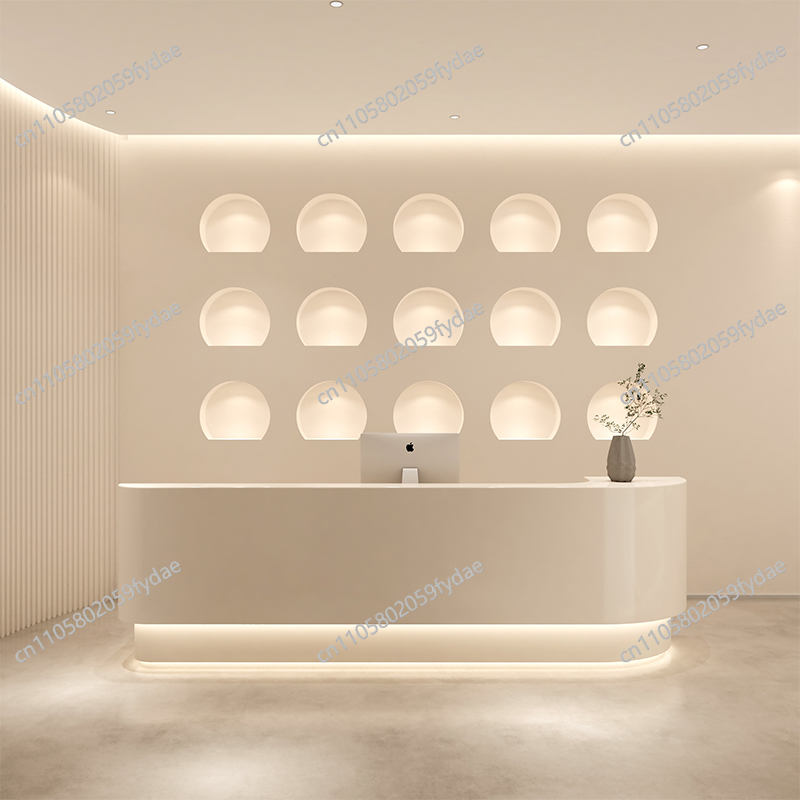 衣料品店受付デスク ロゴ入りLED ベージュ キャッシャーフ - Office Furniture Logo のレビューと価格