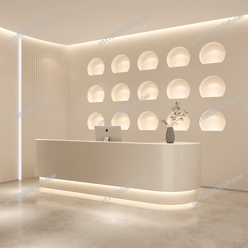 衣料品店受付デスク ロゴ入りLED ベージュ キャッシャーフ - Office Furniture Logo のレビューと価格