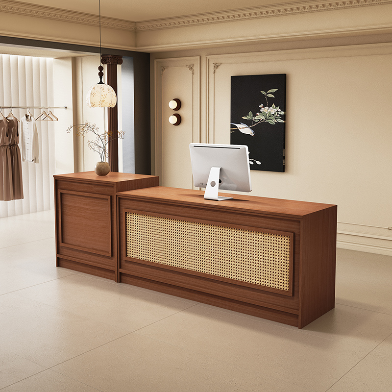 # カウンターロゴ付き受付デスク ブラウンのエレガントなモダ - Office Furniture Logo のレビューと価格
