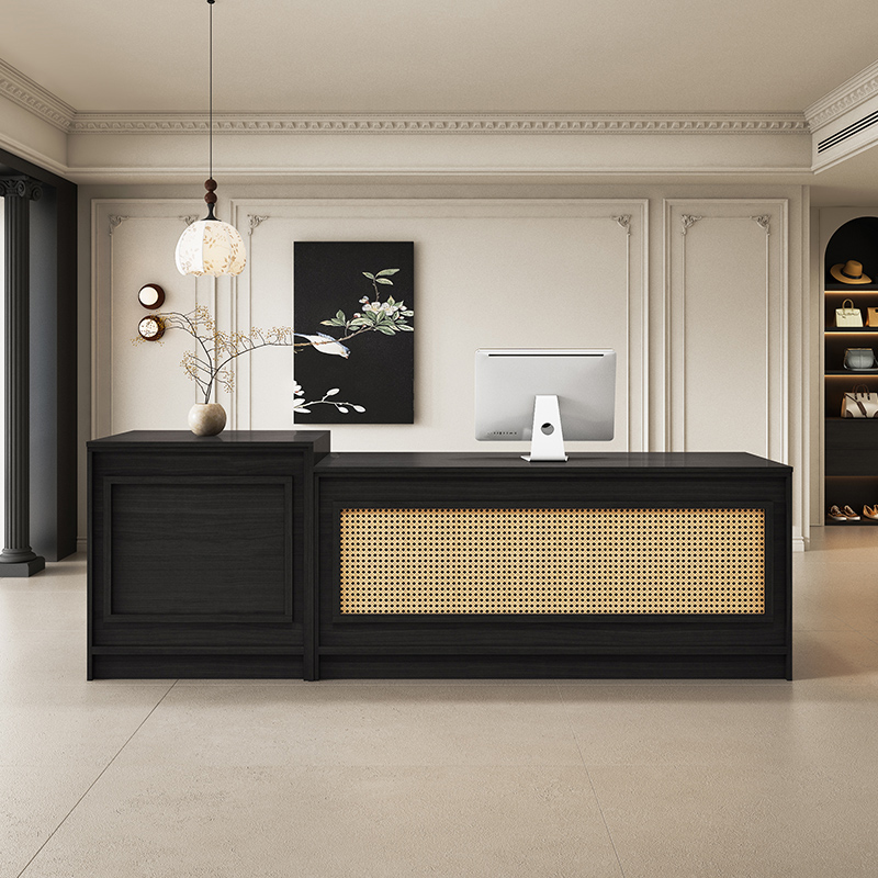 # カウンターロゴ付き受付デスク ブラウンのエレガントなモダ - Office Furniture Logo のレビューと価格